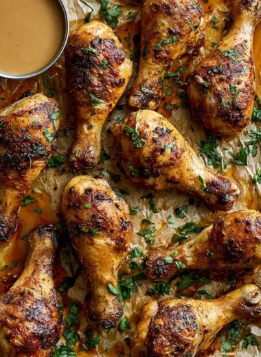 Juicy baked chicken legs seasoned and cooked to perfection