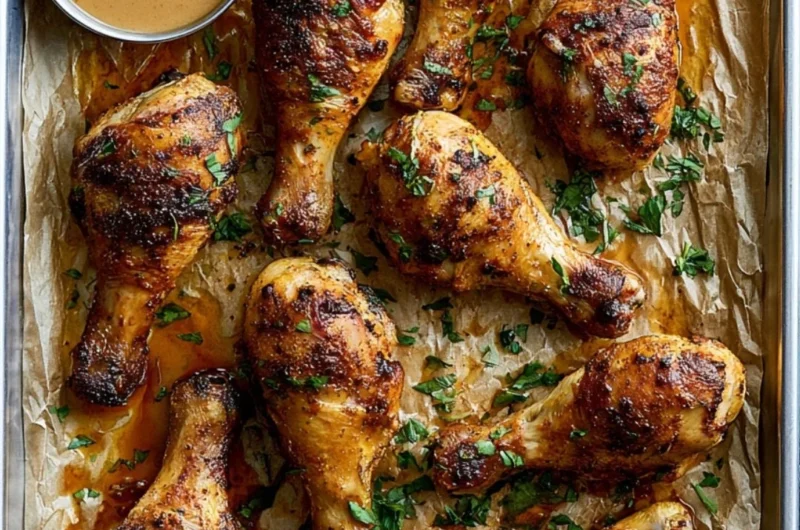Juicy baked chicken legs seasoned and cooked to perfection
