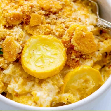Delicious homemade classic squash casserole fresh out of the oven