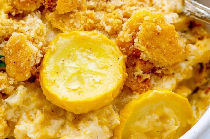 Delicious homemade classic squash casserole fresh out of the oven
