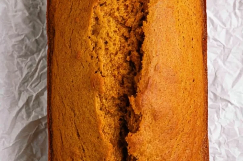 Deliciously baked cake mix pumpkin bread with spices and nuts.