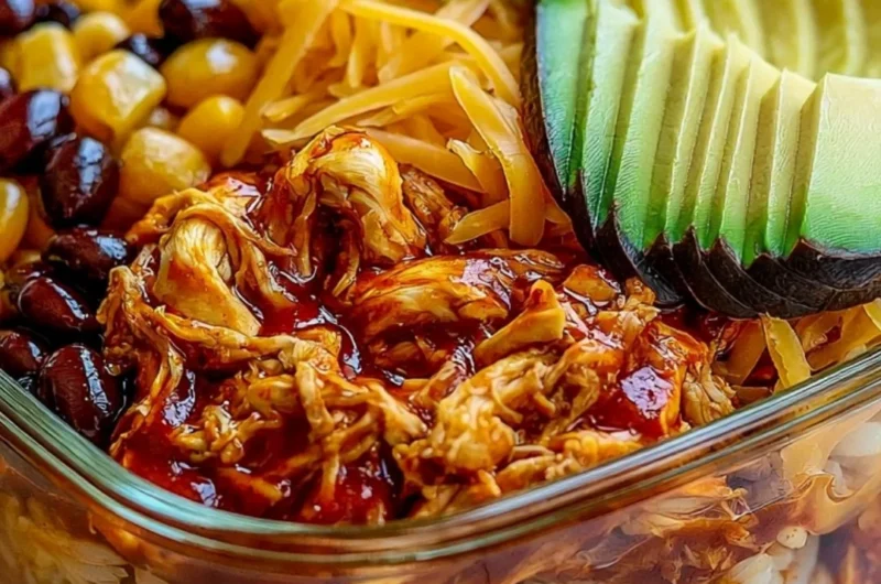 High-protein chicken enchilada bowls with colorful toppings