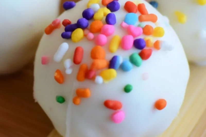 Cozy no-bake cake batter truffles with colorful sprinkles