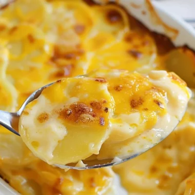 Cozy potatoes au gratin baked with creamy cheese and topped with crispy layers.
