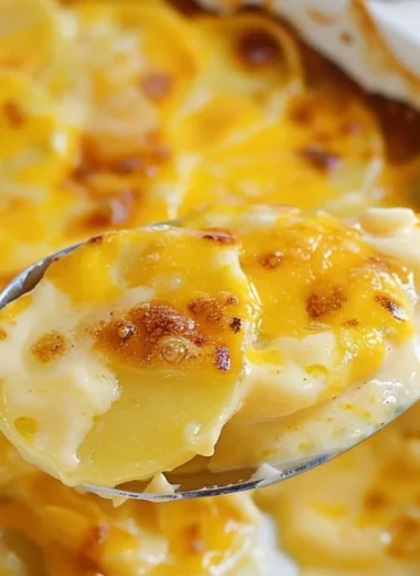 Creamy and cheesy potatoes au gratin baked to perfection