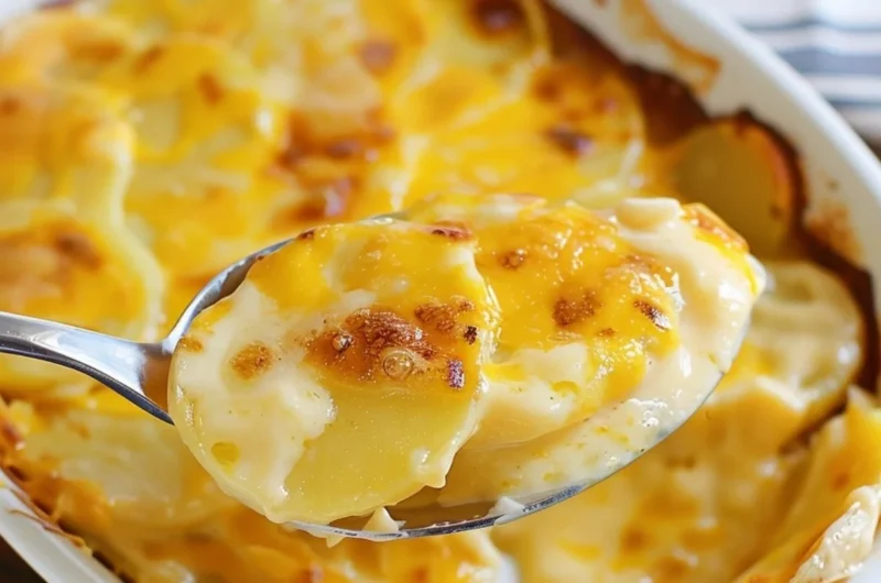 Creamy and cheesy potatoes au gratin baked to perfection