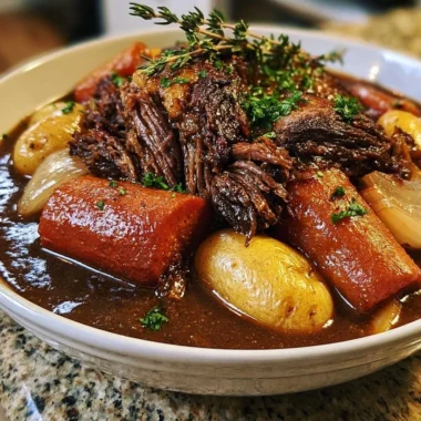 Delicious slow cooker pot roast with vegetables in a warm setting
