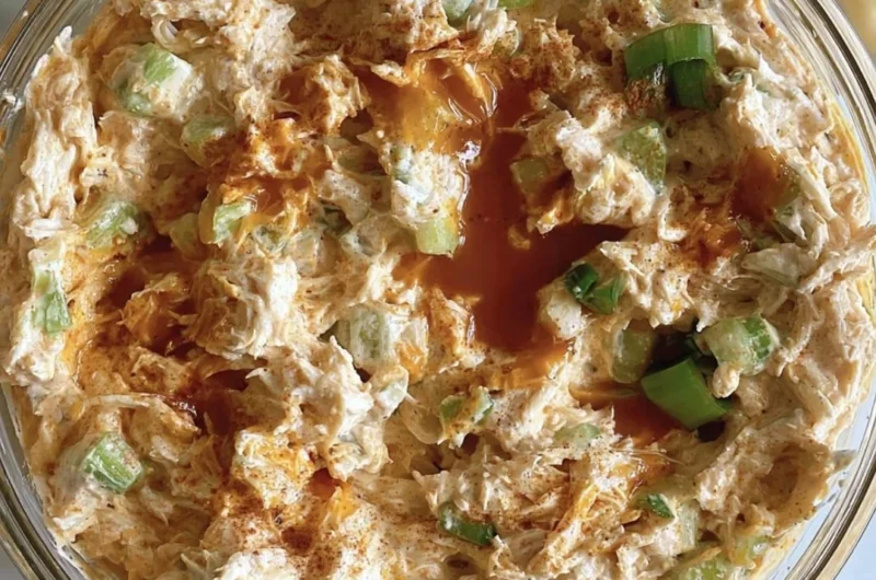 Creamy Buffalo Chicken Salad with vibrant greens and spicy chicken