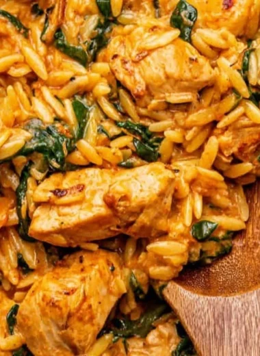Creamy Cajun Chicken Orzo dish with vibrant spices and tender chicken