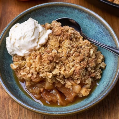 Delicious cast iron apple crisp fresh out of the oven