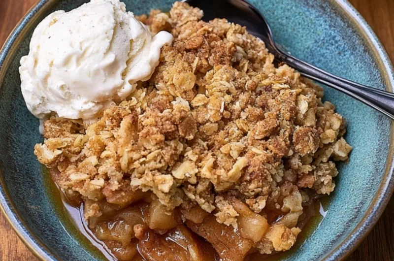 Delicious cast iron apple crisp fresh out of the oven