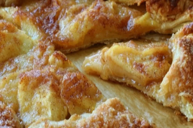 Delicious rustic French apple tart fresh out of the oven, topped with apples.