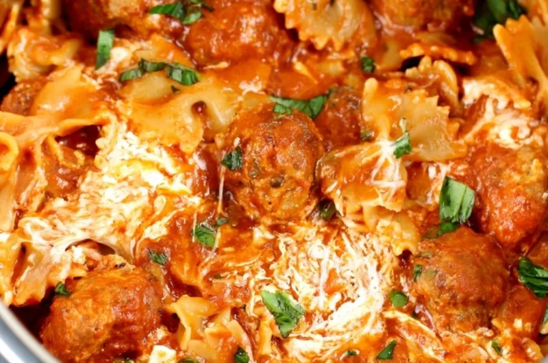 Instant Pot Dump and Go Meatball Lasagna ready to serve