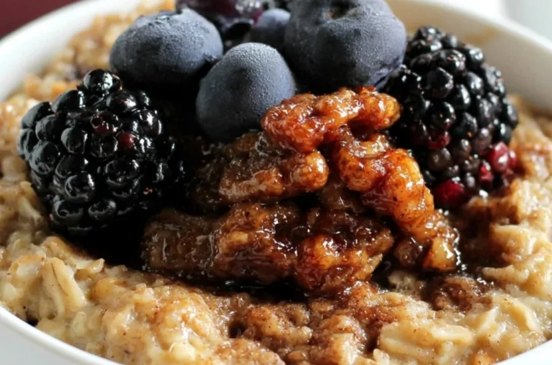 Delicious Maple & Brown Sugar Baked Oatmeal served in a bowl