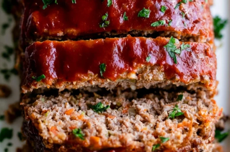 Whole30 meatloaf served on a plate with vegetables