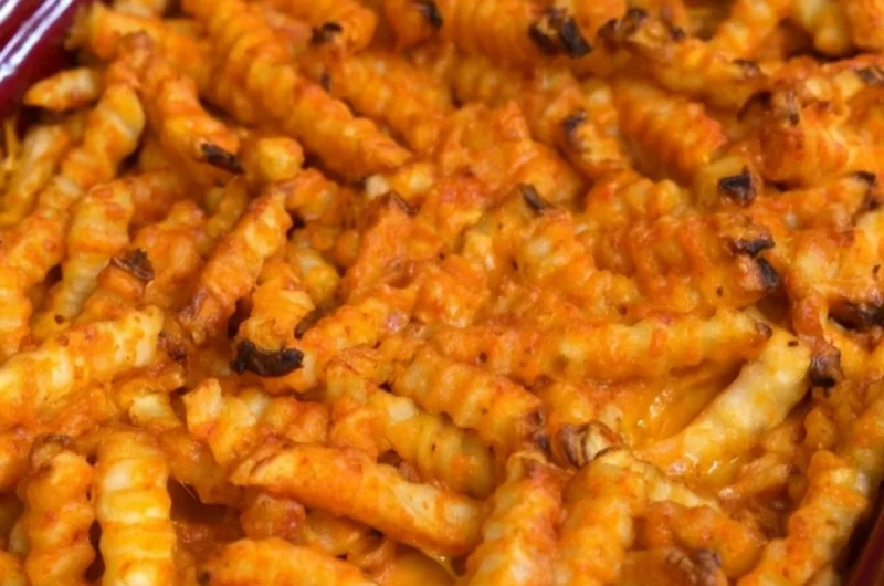 Cheeseburger Casserole with French fries on a baked dish