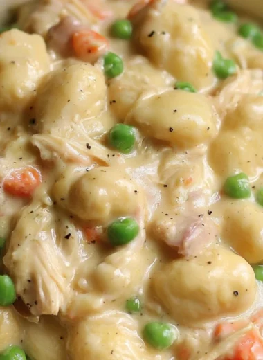 Cozy Gnocchi Chicken Pot Pie with golden crust and creamy filling