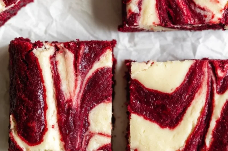 Cozy red velvet cheesecake brownies topped with cream cheese frosting.