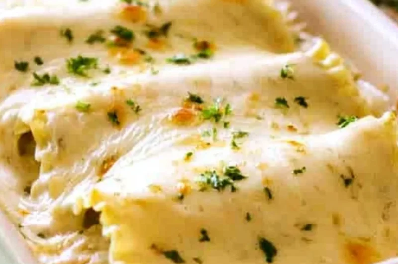 Creamy Chicken Alfredo Roll Ups topped with herbs and cheese
