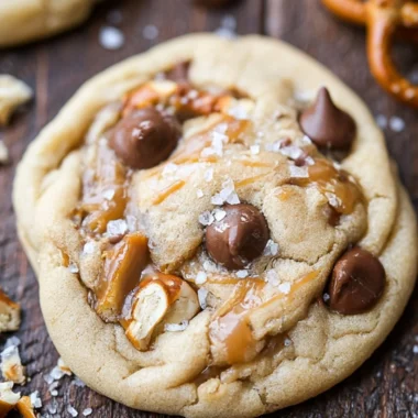 Salted caramel pretzel chocolate chip cookies freshly baked