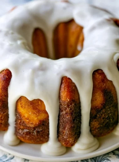 Homemade cinnamon roll bundt cake topped with icing
