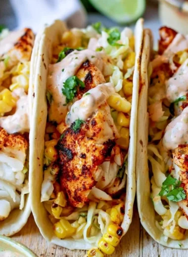 Delicious tilapia fish tacos served with fresh toppings and lime wedges