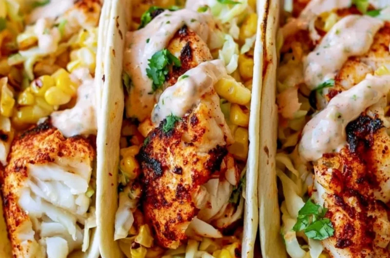 Delicious tilapia fish tacos served with fresh toppings and lime wedges