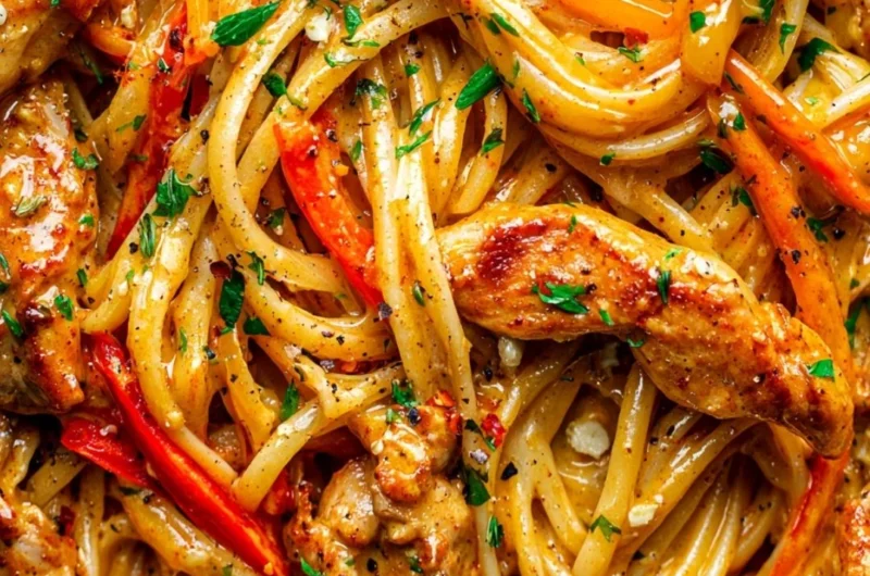 Delicious Cowboy Butter Chicken Pasta served in a colorful dish