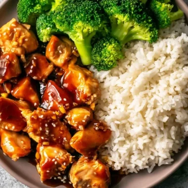 Cozy Asian-style teriyaki chicken served with rice and vegetables