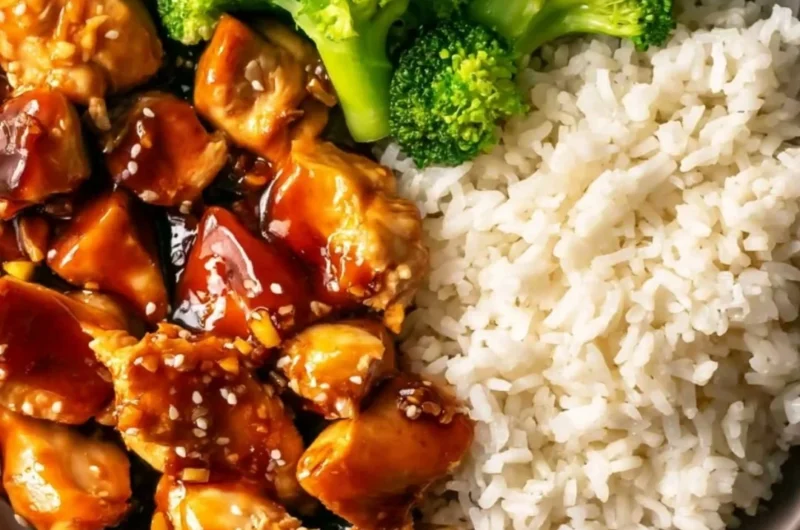 Cozy Asian-style teriyaki chicken served with rice and vegetables