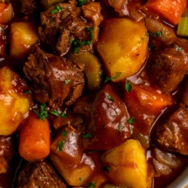 Delicious crock pot beef stew filled with vegetables and tender meat