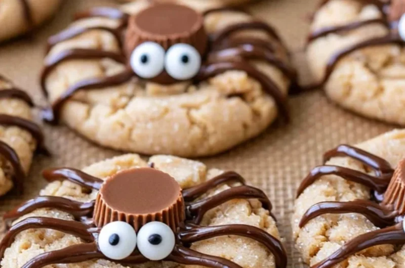Cozy Peanut Butter Spider Cookies decorated with chocolate and candy eyes