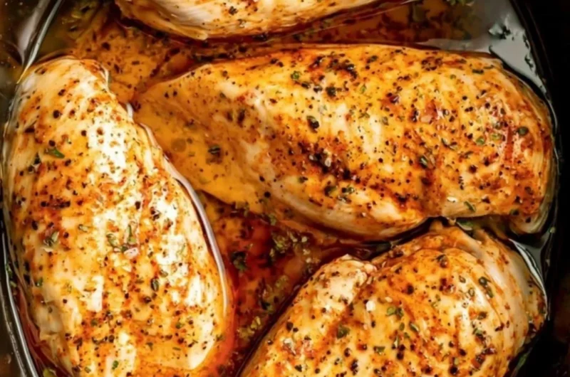 Delicious slow cooker chicken breasts served with vegetables for a comforting meal
