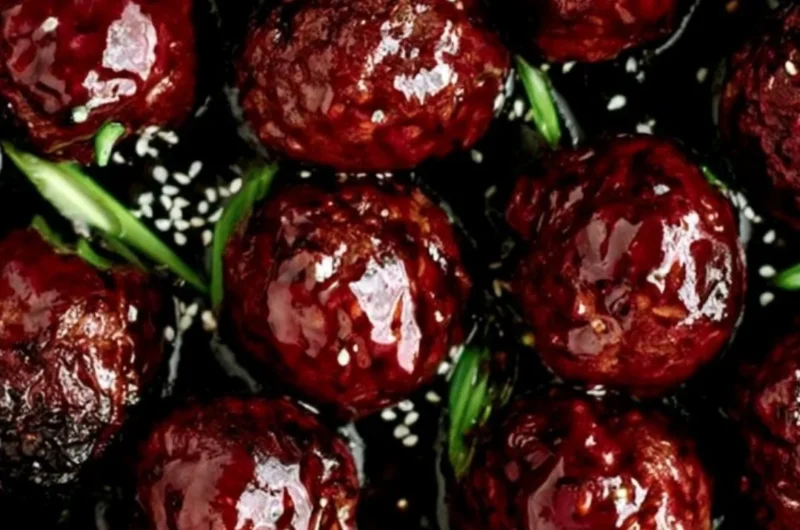 Delicious sticky Mongolian beef meatballs served in a bowl with sauce.