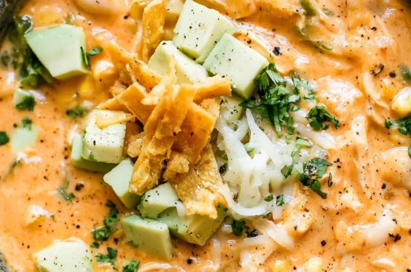 Bowl of award-winning white chicken chili topped with cilantro and jalapeños