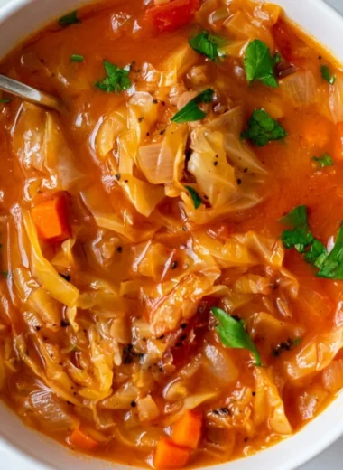 Delicious cabbage soup with added protein ingredients for a nutritious meal