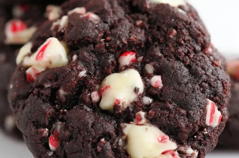 Delicious double chocolate peppermint cookies on a festive plate
