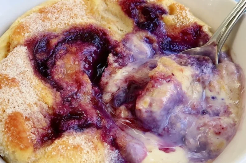 Healthy blueberry protein baked oats with no added sugar in a bowl.