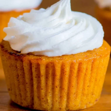 Delicious Impossible Pumpkin Pie Cupcakes topped with creamy frosting