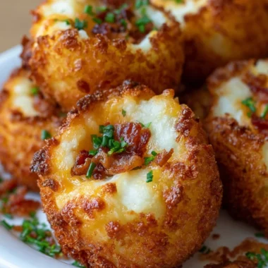 Crispy loaded mashed potato bites topped with cheese and bacon