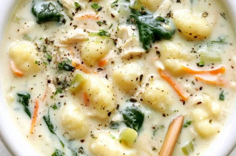Delicious Olive Garden Chicken Gnocchi Soup served in a bowl