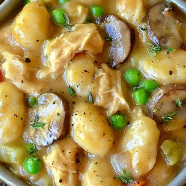 Delicious One Pot Gnocchi Chicken Pot Pie with creamy sauce and tender chicken