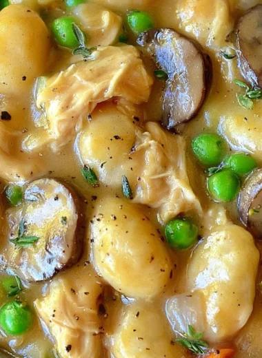 Delicious One Pot Gnocchi Chicken Pot Pie with creamy sauce and tender chicken
