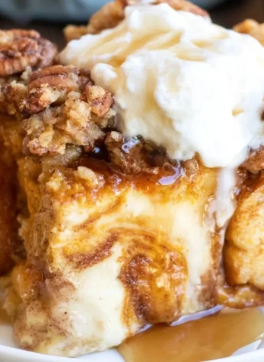 Delicious Pumpkin French Toast Casserole served in a cozy setting.