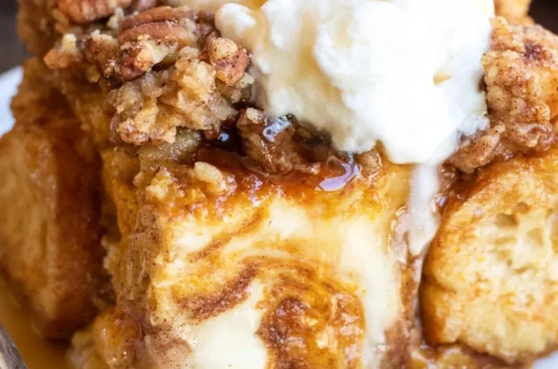 Delicious Pumpkin French Toast Casserole served in a cozy setting.