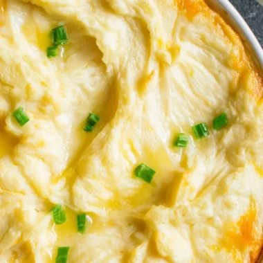 Homemade Shepherd's Pie topped with golden mashed potatoes and savory meat filling