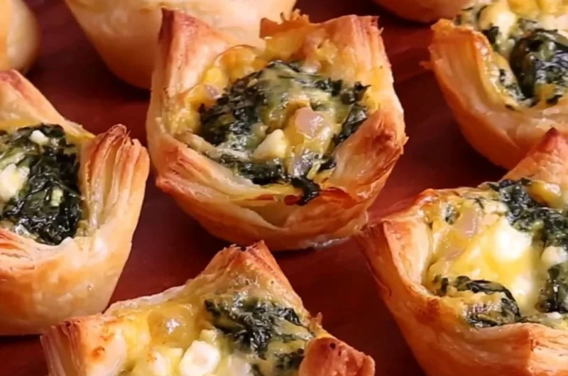Delicious homemade spinach puffs served on a platter.