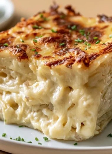 Delicious Potatoes Romanov served as a side dish in a steakhouse setting.