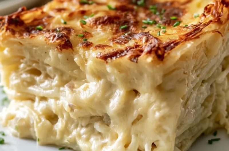 Delicious Potatoes Romanov served as a side dish in a steakhouse setting.